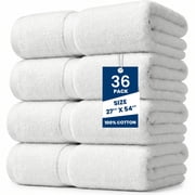 Belem Luxury Hotel Bath Towels, 100% Cotton, Quick Dry, Highly Absorbent, Pack of 36, White, 27x54 Inches