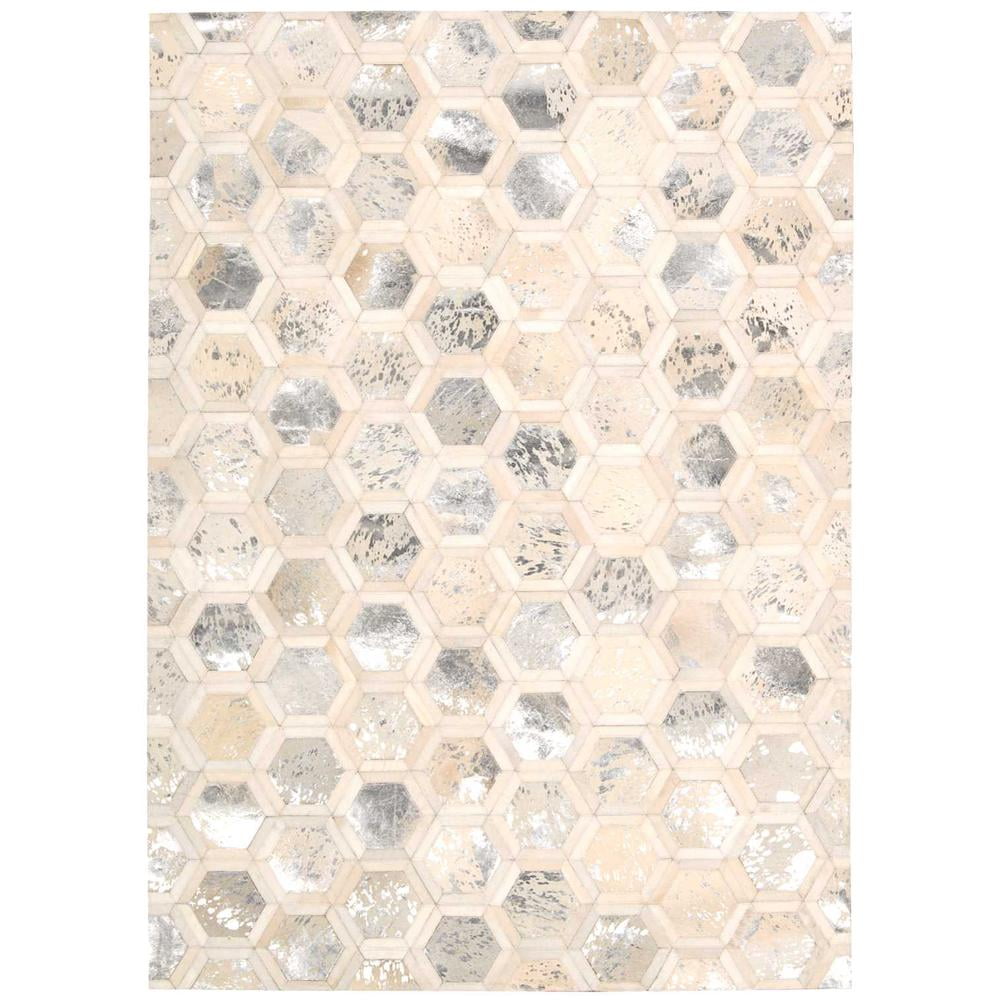Snow Geometric Cowhide Hand-Knotted 8' x 10' Rug