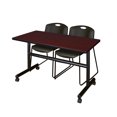 thumbnail image 1 of Belen Kox Kobe 48" Flip Top Mobile Training Table- Mahogany & 2 Zeng Stack Chairs- Black, 1 of 8