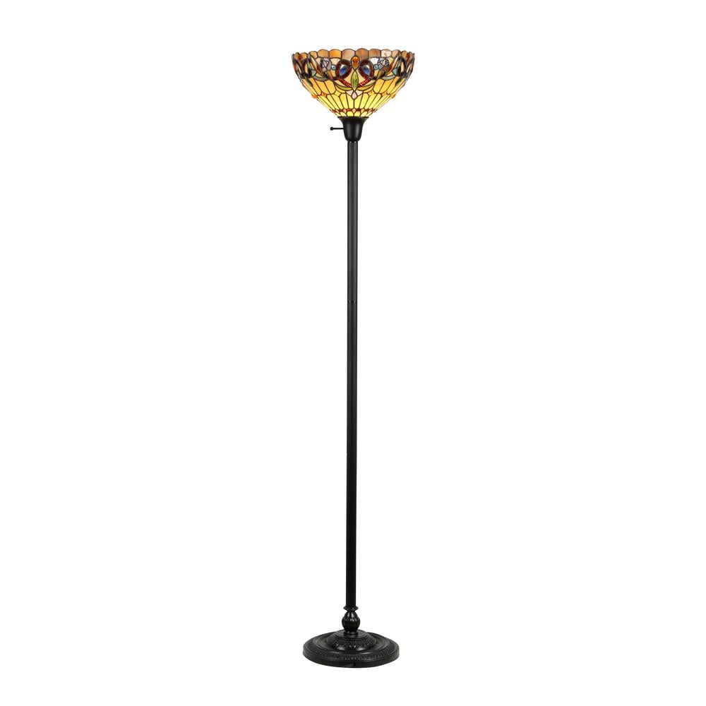 Serenity Victorian 71" Bronze Torchiere Floor Lamp with Stained Glass