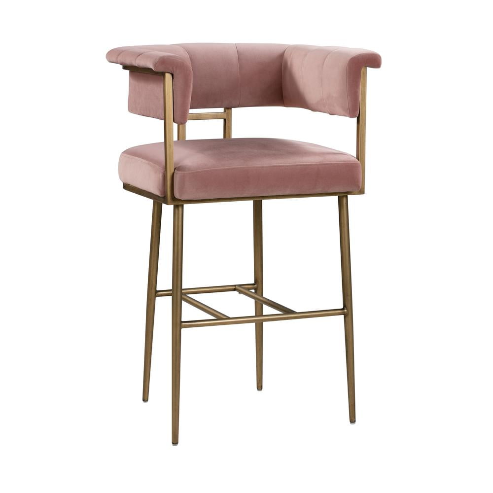 Astrid Blush Velvet 26" Counter Stool with Gold Metal Frame