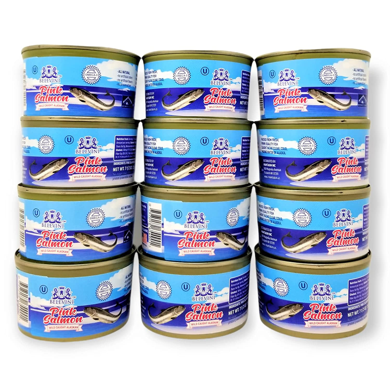 Belevini Pink Salmon Canned Wild Caught Alaskan 212g/7.4 Oz Natural Source of Omega-3 Fatty Acid, Rich in Protein, Ideal for Keto Diet & Paleo Diet (Pack of 12)