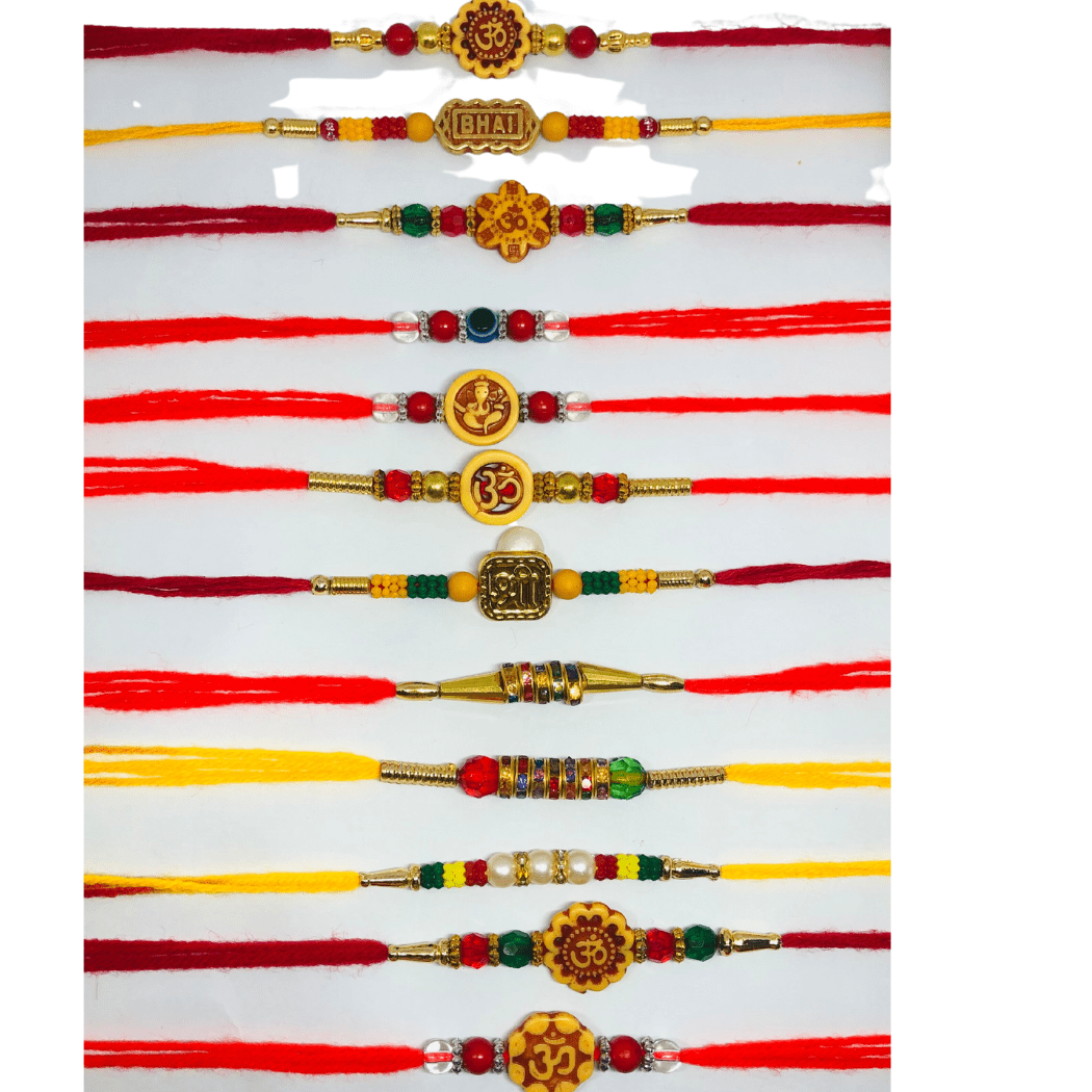 Set Of 3 Traditional BRO BHAI SWAG Designer Rakhi Bracelets - Handmade Rakhi For Brother On Raksha Bandhan