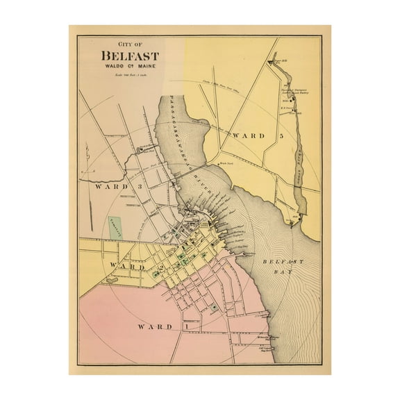 Belfast Art, 1894 Vintage Map of Belfast Maine, ME History Wall Decor Gift, Old Belfast Map - 18" x 24" Unframed Print