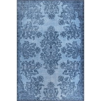 Belfast Blue Oriental Polyester Digital Print Decorative Area Rug