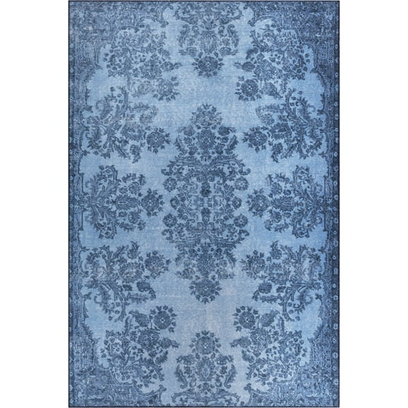 Belfast Blue Oriental Polyester Digital Print Decorative Area Rug