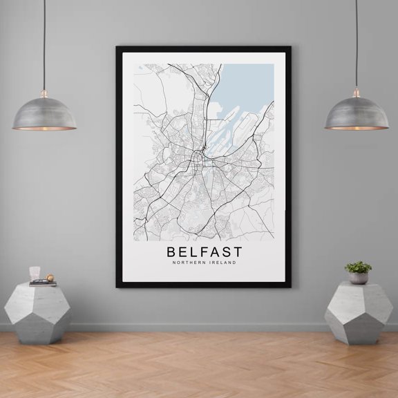 Belfast City Map Minimalist Home Travel Wall Art Alternate Style 2 Poster , Poster Print Only