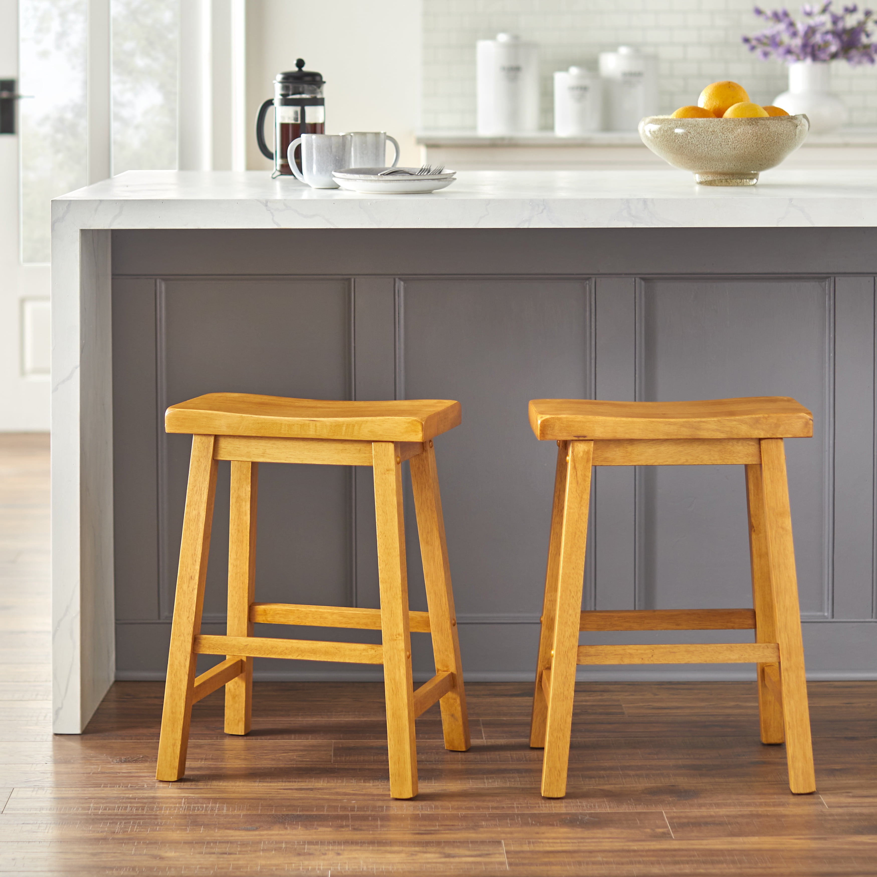 Belfast Rectangular Saddle Bar Stools, Oak (Set of 2) - Walmart.com