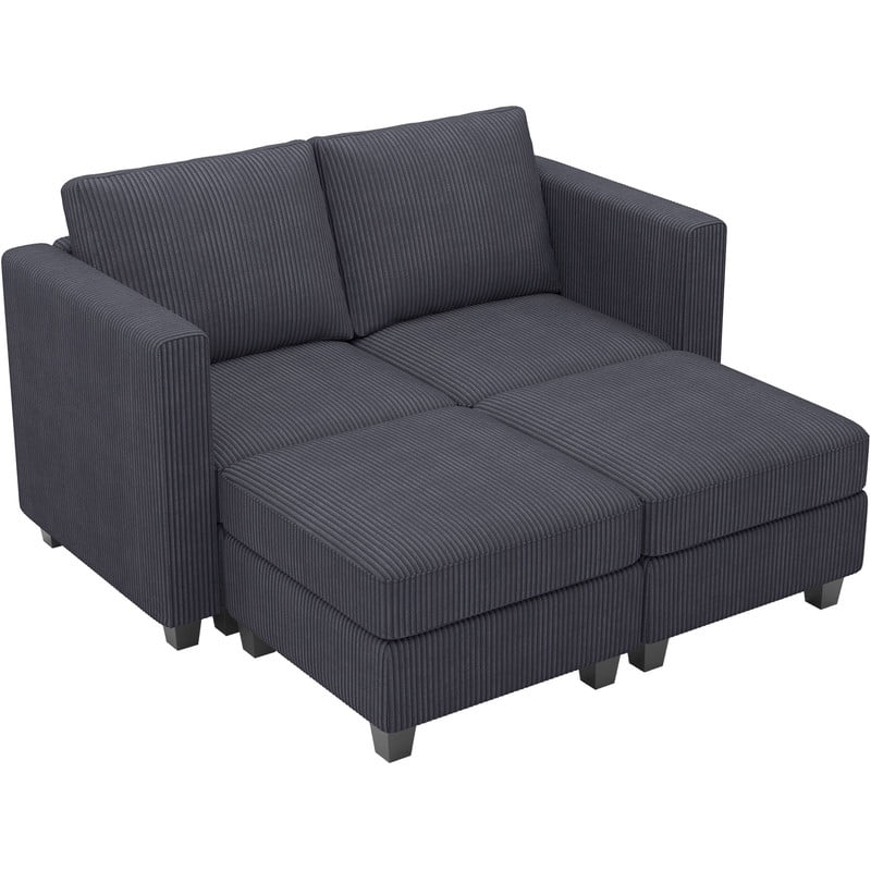 Belffin 59"Dx 53.9"W x 35.10"H Corduroy Modular Sectional Sofa , Sectional Couch For Living Room With Storage,Grey