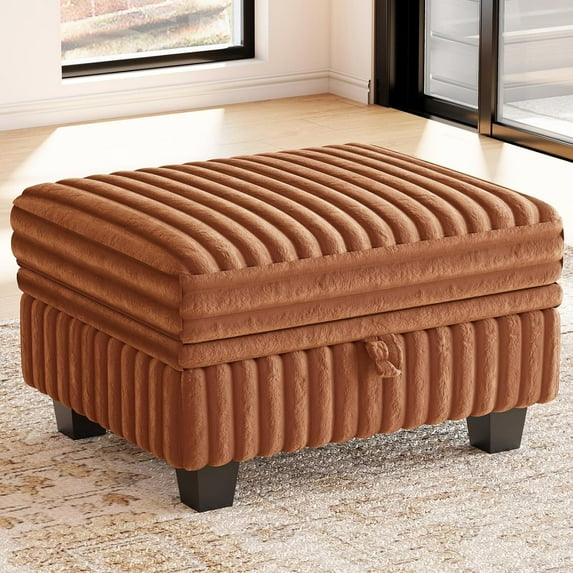Belffin Corduroy Fabric Ottoman with Storage Ottoman for Modular Sectional Couch Brick Red Couch