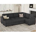 thumbnail image 1 of Belffin D103.8"xW81.1"xH36.4" Chenille Modular Sofa Sectional Sofa With Pull Out Bed, Armrests With Cup Holder Removable Cover Modular Sectional Sleeper Sofa With Storage For Living Room,Dark Grey, 1 of 9