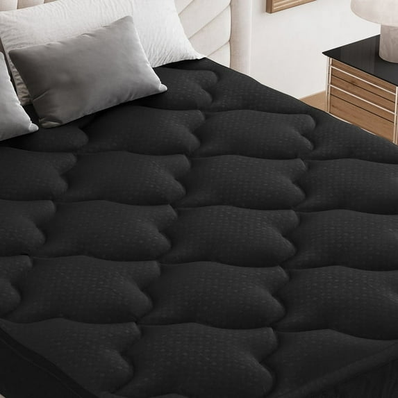 Belffin Full Washable Cotton Mattress Topper Square Quilted Filling 900g Silk Cotton With 21 Inch Deep Pocket , Black