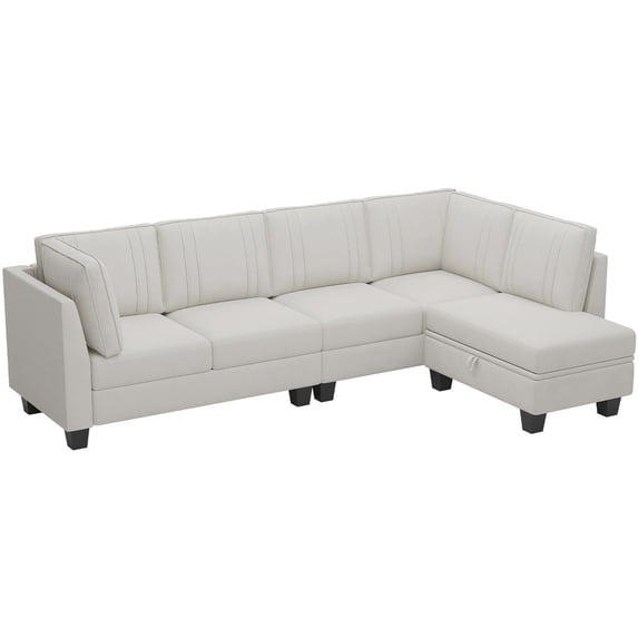 Belffin L-Shape Velvet Sectional Sofa Memory Foam Modular Sofa With Storage For Living Room,Beige