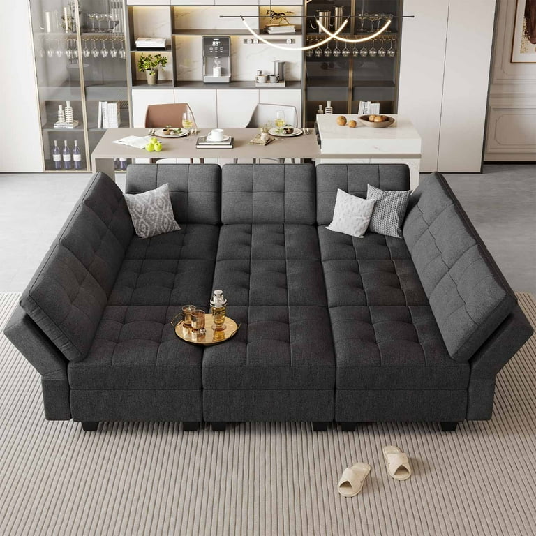 Belffin Large Modular Sectional Sleeper Sofa Couch with Storage 9 seat Dark Grey