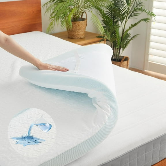 Belffin Memory Foam Mattress Topper Queen Size 2 Inch Soft Mattress Topper Waterproof Bed Pillow Top Protector for Body Support & Pressure Relief, with Removable Cover, Breathable, White