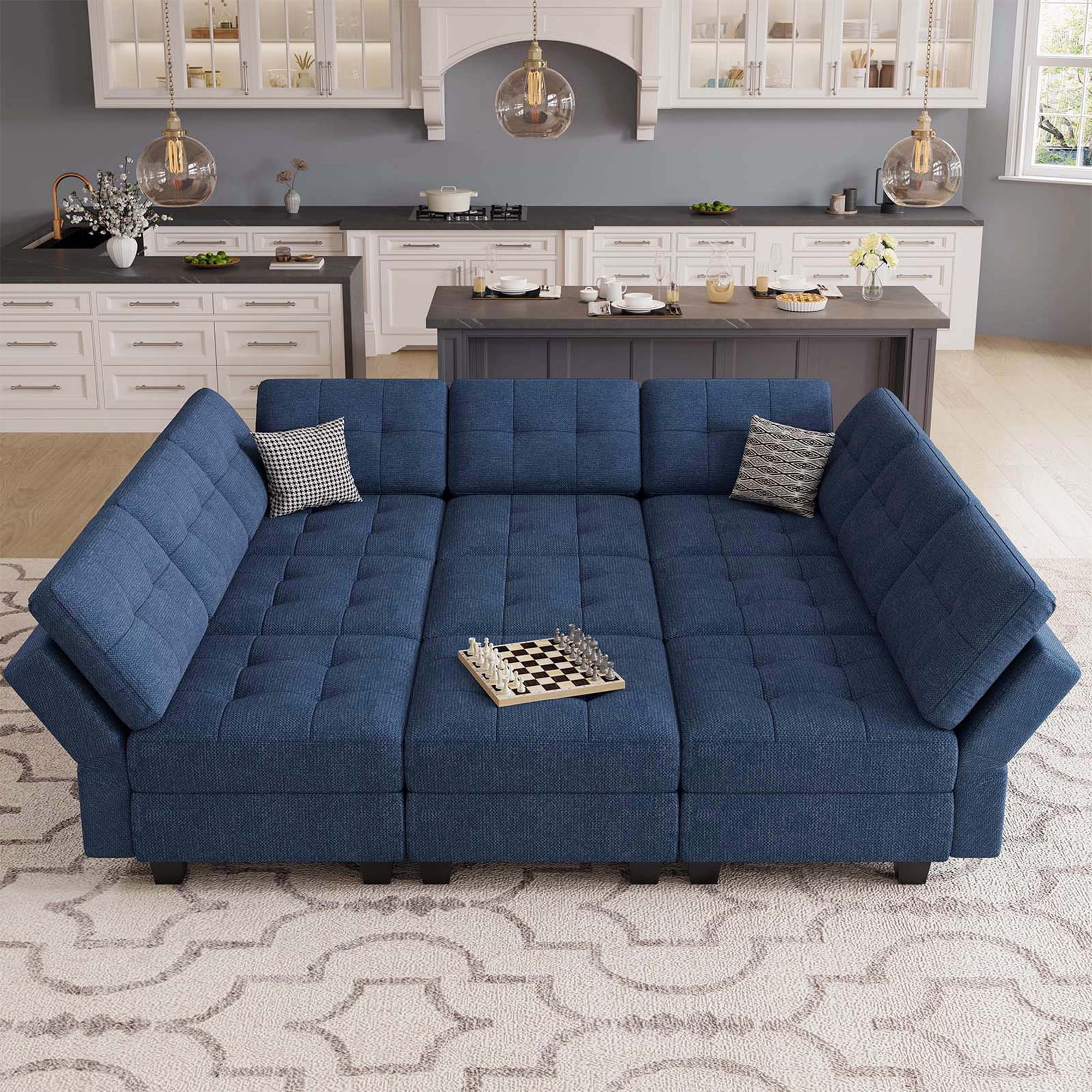 Belffin Modular Sectional Sleeper Big Sofa Couch with Storage 9 Seat Blue
