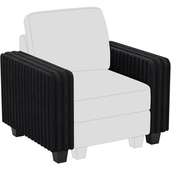 Belffin Plush Corduroy Modular Sectional Sofa Armrest Part Module for Sectional Sleeper Sofa with Pull Out Bed Black Couch