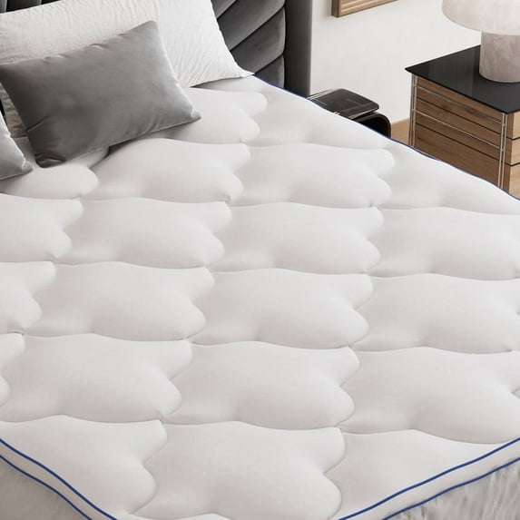 Belffin Queen Washable Cotton Mattress Topper Square Quilted Filling 900g Silk Cotton With 21 Inch Deep Pocket , White