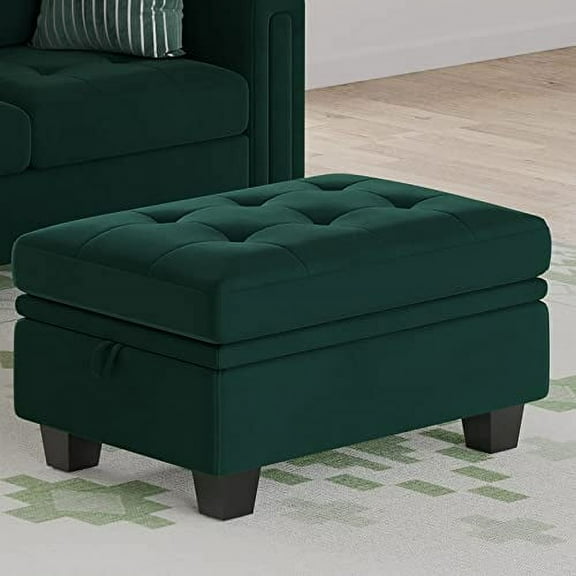 Belffin Rectangular Ottoman with Storage Tuft Ottoman for Living Room Bedroom Velvet Fabric Ottoman Bench Footstool Green