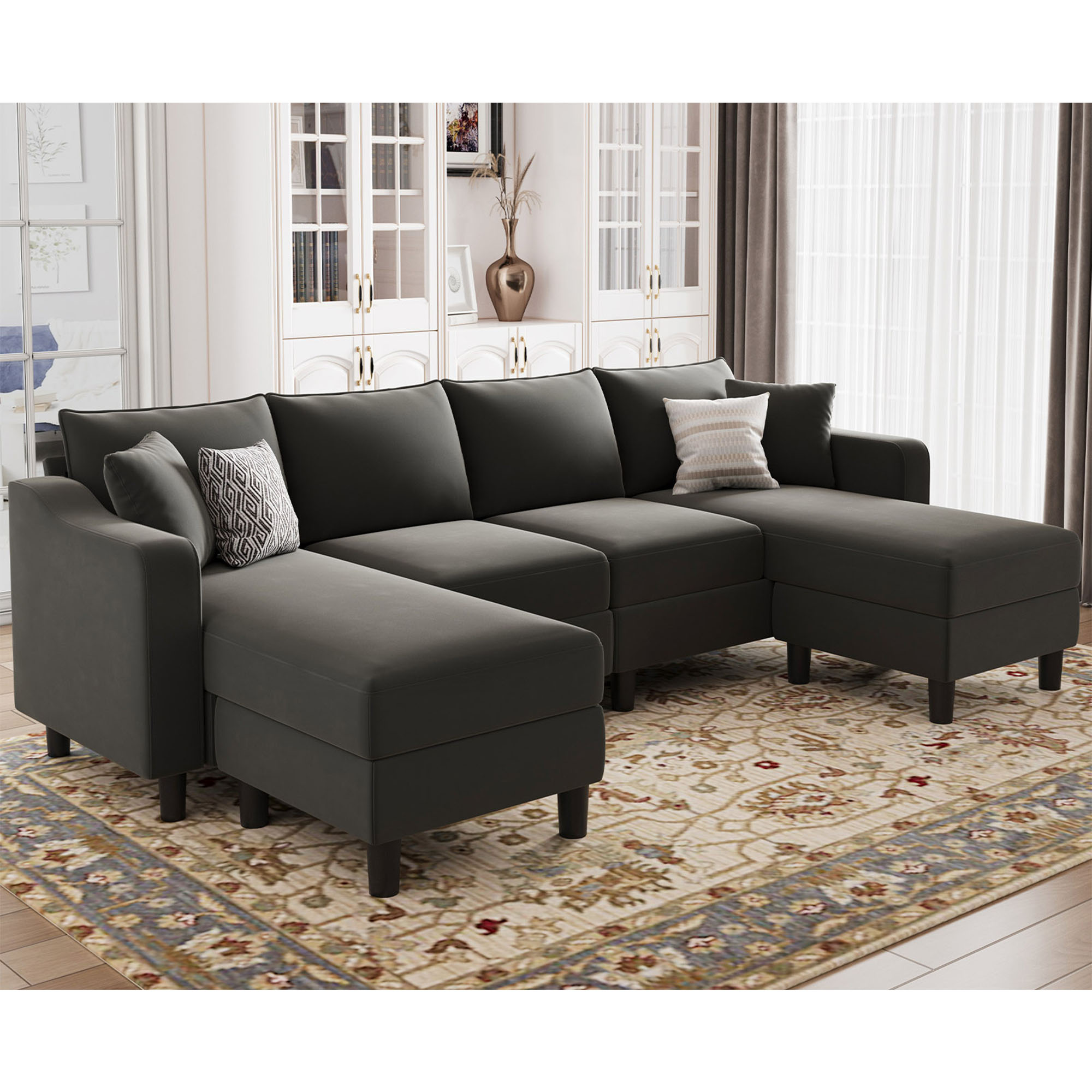 Belffin Sectional Deep Seat Sofa with Reversible Chaises for Apartment