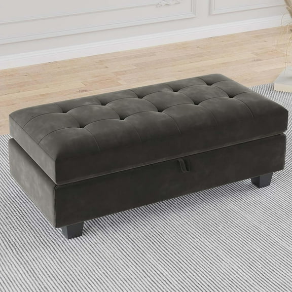 Belffin Storage Ottoman Oversized Rectangular Ottoman with Storage Velvet Tufted Upholstered Footstool Ottoman for Living Room Bedroom (Grey)