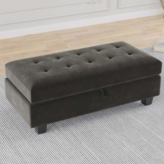 Belffin Storage Ottoman Oversized Rectangular Ottoman with Storage Velvet Tufted Upholstered Footstool Ottoman for Living Room Bedroom (Grey)