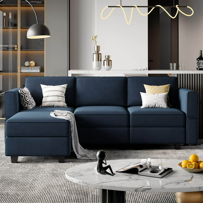 Belffin Recliner Sofa for Apartment Modular Storage Velvet 3 Seats Blue Walmart