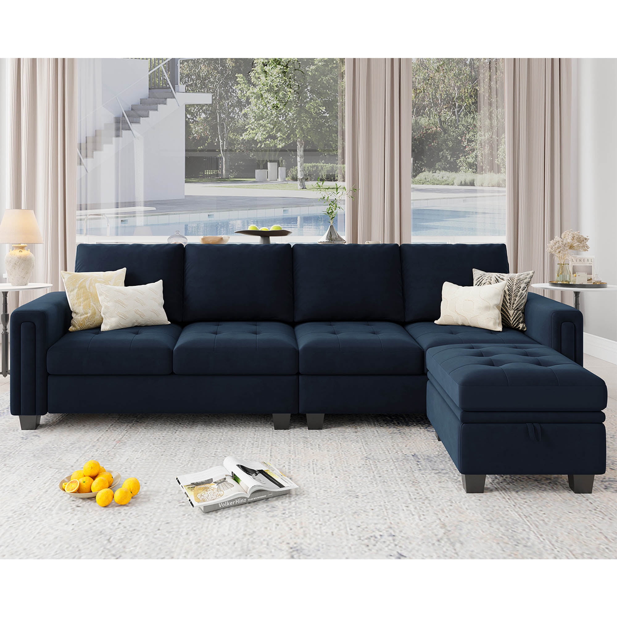 Belffin Velvet Sectional L Shaped Sofa Couch With Reversible Chaise ...