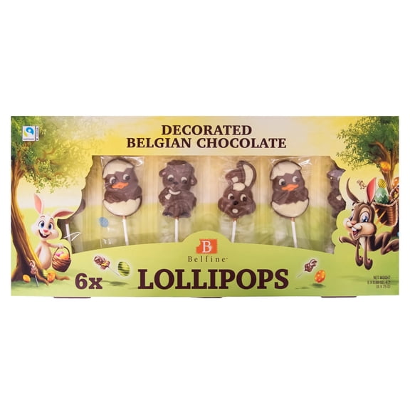Belfine Decorated Belgian Chocolate Lollipops, 0.88 Ounce (Pack of 6)