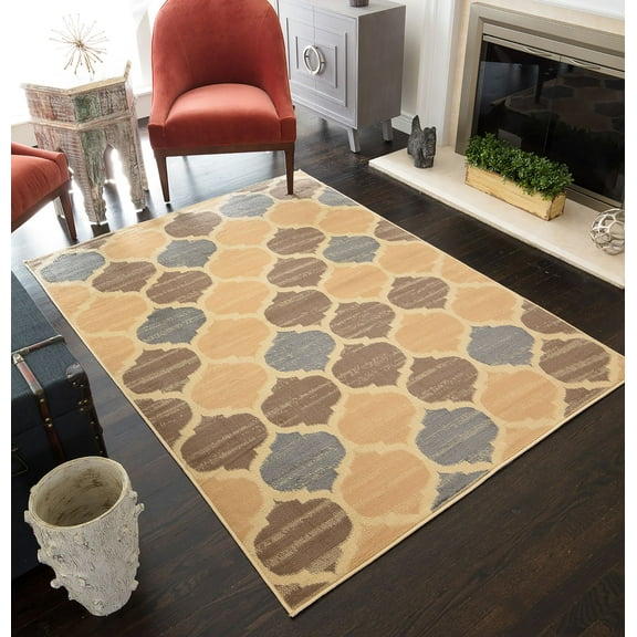 Belfort BM10B Berber Seams trellis Contemporary beige Area Rug, 5'x7'
