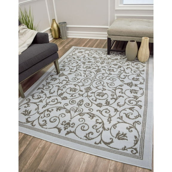 Belfort BM20A Vines Blue scroll Transitional light blue Area Rug, 8'x10'