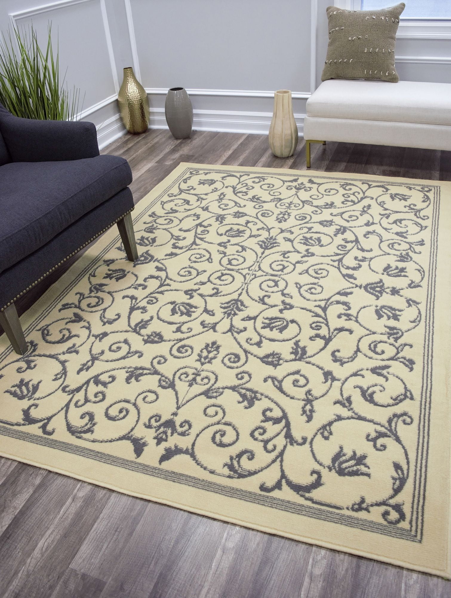Belfort BM20C Vines Ivory scroll Transitional ivory Area Rug, 9'x12'