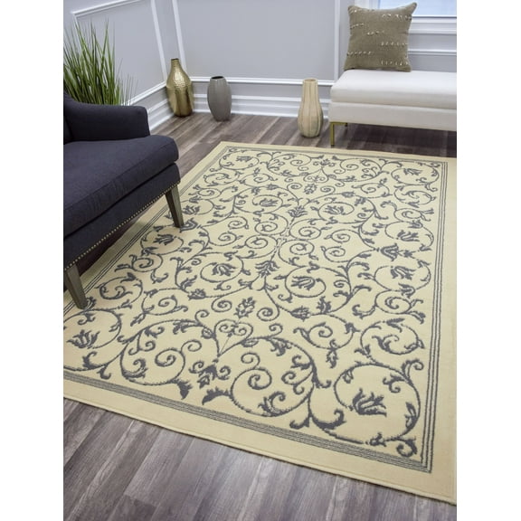 Belfort BM20C Vines Ivory scroll Transitional ivory Area Rug, 9'x12'