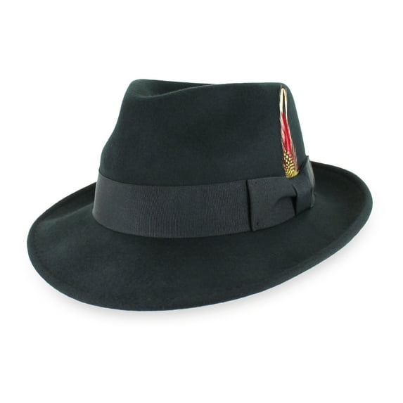 Belfry Gangster 100% Wool Stain Resistant Crushable Dress Fedora in Black Grey Navy Brown Pecan (Large, Black)