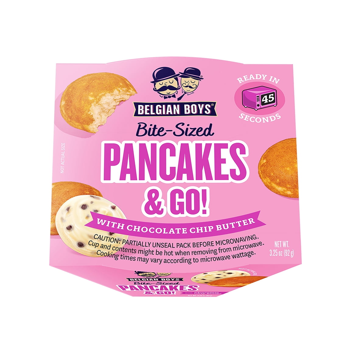 Belgian Boys Bite-Sized Pancakes & Go with Chocolate Chip Butter, 3.25oz Cup (Refrigerated)