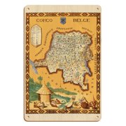 Belgian Congo Congo Belge - Vintage Pictorial Map by Frans Laboulais c.1949 - 8 x 12 inch Vintage Wood Art Sign