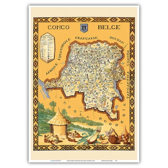 Belgian Congo (Congo Belge) - Vintage Pictorial Map by Frans Laboulais c.1949 - Master Art Print 10in x 14in