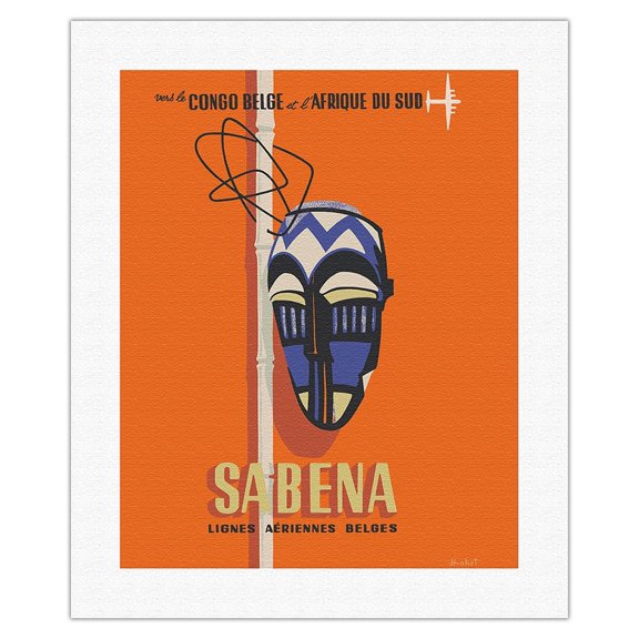 Belgian Congo - South Africa - Sabena Belgian World Airlines - Vintage Airline Travel Poster by Hohet c.1950s - Fine Art Rolled Canvas Print 16in x 20in