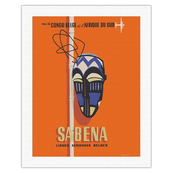 Belgian Congo - South Africa - Sabena Belgian World Airlines - Vintage Airline Travel Poster by Hohet c.1950s - Fine Art Rolled Canvas Print 20in x 26in