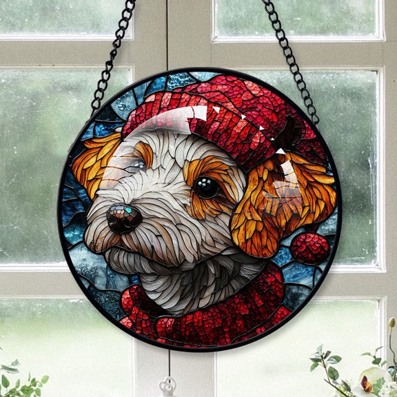 Belgian Laekenois Christmas Tree Decor 2025, Belgian Laekenois Dog Gifts, Christmas Tree Stained Glass SunCatcher for Windows Dog Christmas Tree, Haging Decor