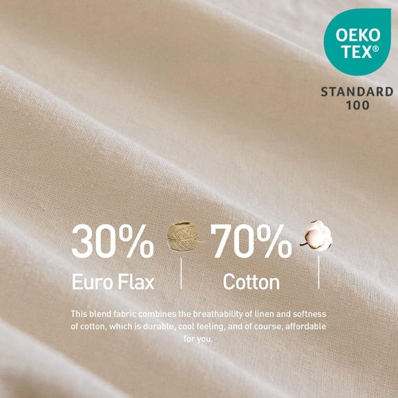 Belgian Linen Sheet Set Solid Color - 6 Pieces (1 Flat Sheet & 1 Fitted Sheet & 4 Pillowcases) 16" Deep Pocket Natural Flax Cotton Blended Soft Bedding - Linen, King Size