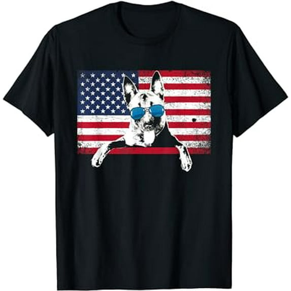 Belgian Malinois American Flag 4th Of July Dog T-Shirt
