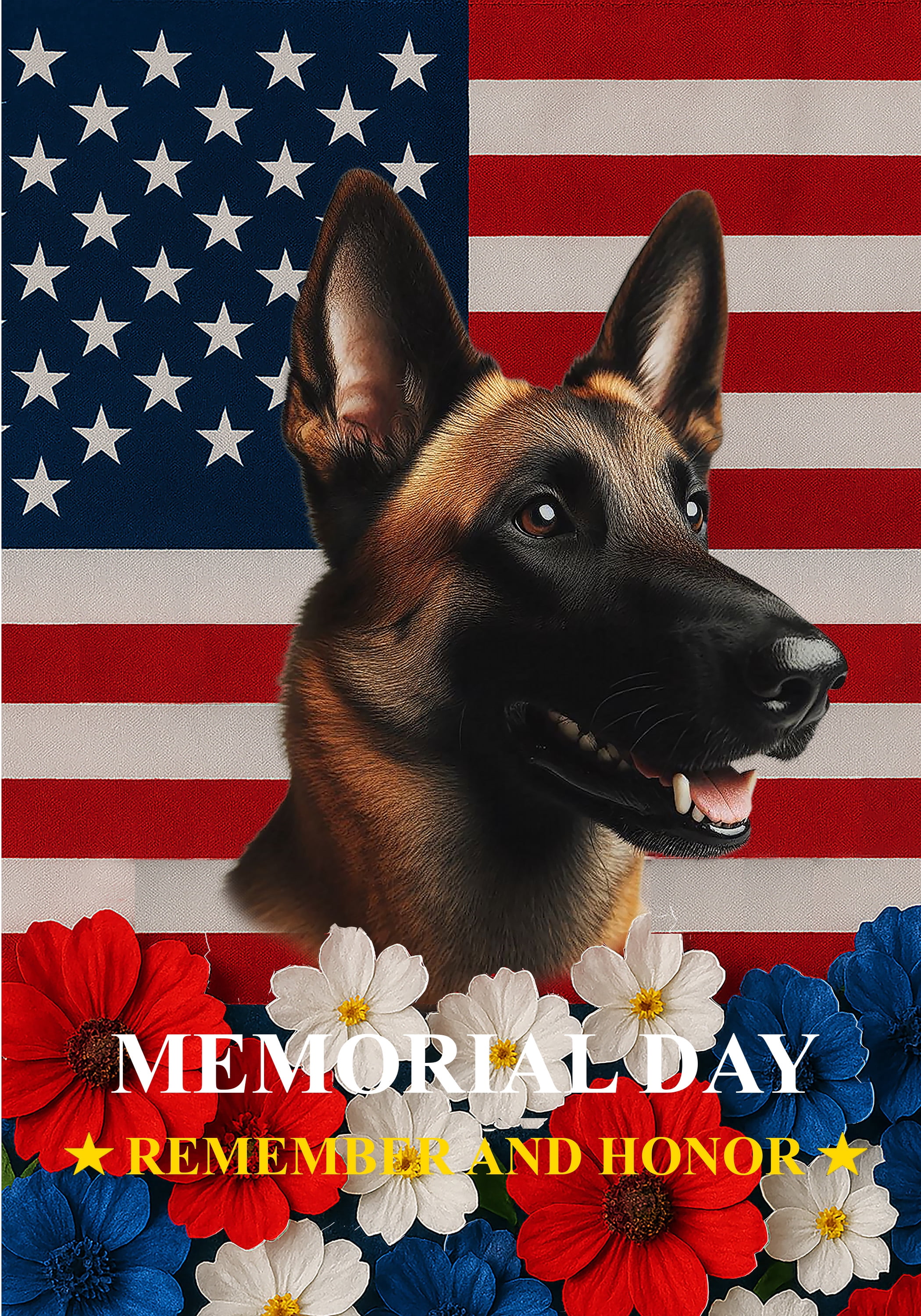 Belgian Malinois - Best of Breed Memorial Day Outdoor House Flag 28" x 40" Mailbox Flag Dog Flags