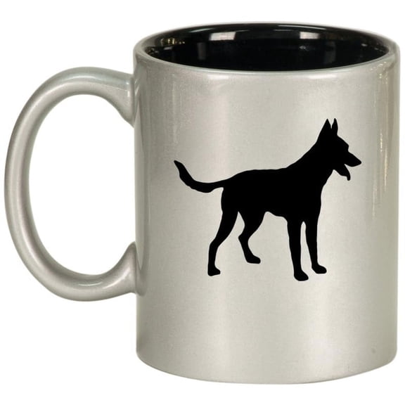 Belgian Malinois Ceramic Coffee Mug Tea Cup Gift for Her, Him, Friend, Coworker, Wife, Husband, Dog Lover (11oz Silver)