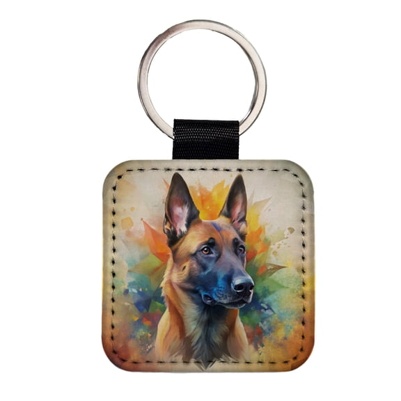 Belgian Malinois Dog Abstract Art Faux Leather Square Keychain