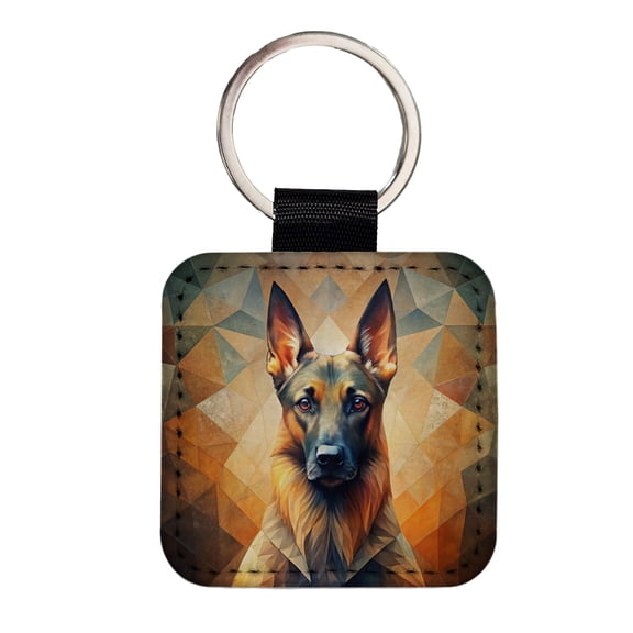 Belgian Malinois Dog Abstract Stylized Art Faux Leather Square Keychain
