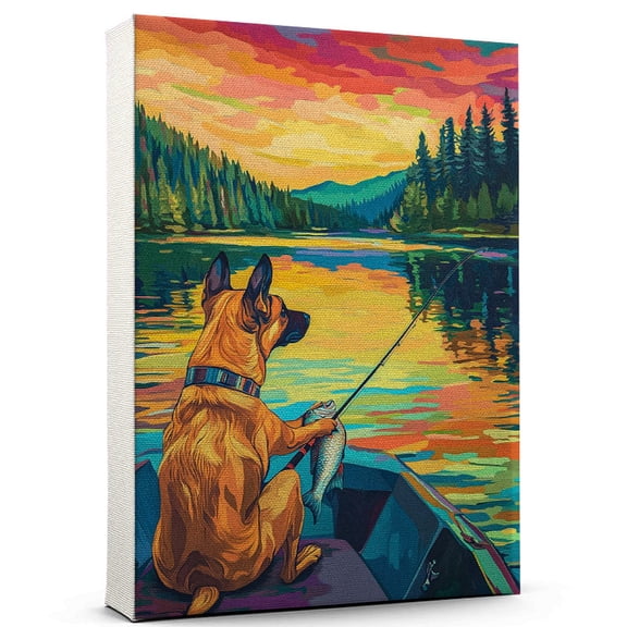 Belgian Malinois Dog Fishing Canvas – Funny Belgian Malinois Dog Playing Fishing Canvas Wall Art for Sports Lovers, Pet Lovers, Home Decor