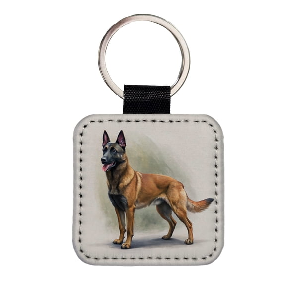 Belgian Malinois Dog Illustration Faux Leather Square Keychain