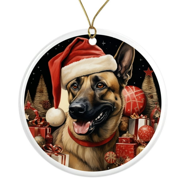 Belgian Malinois Dog Ornament - Pet Ornament for Christmas Tree - 3" Round Ceramic - Printed in USA - Puppy New Dog - Dog Mom - Dog Dad - Pet Owner - Xmas Decoration DOG024