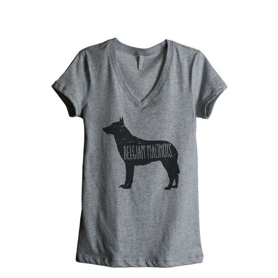 Belgian Malinois Dog Silhouette Women's Fashion Relaxed V-Neck T-Shirt Tee Heather Grey Small